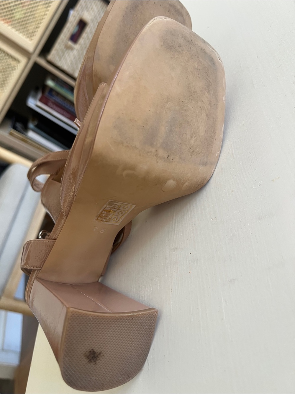 Jeffrey Campbell Nude Patent Slingback Block Heel Sandals - Picture 4 of 4
